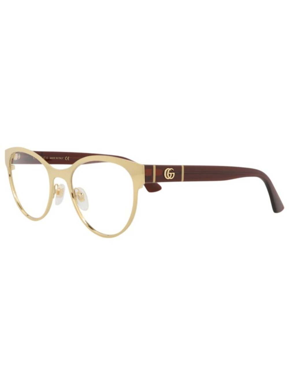 New Gucci Women's Eyeglasses Cat Eye Metal Frame Gold Red Transparent